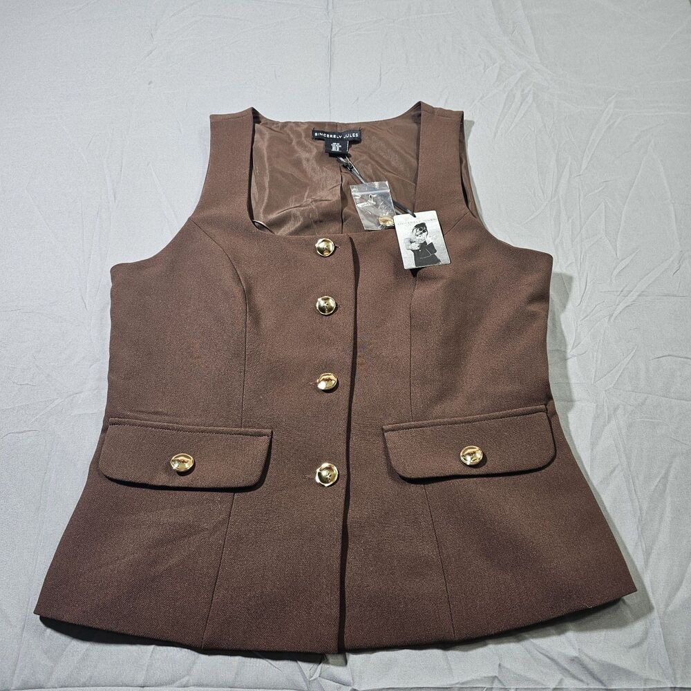 NWT Sincerely Jules tailored button-front vest in a rich brown color